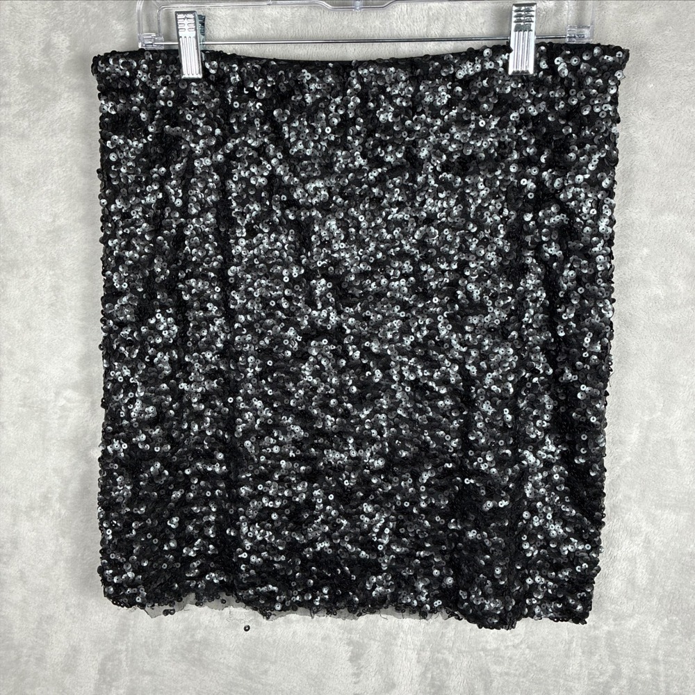 New York & Company Black Sequin Mini Skirt Stretch Party Holiday Womens Medium
